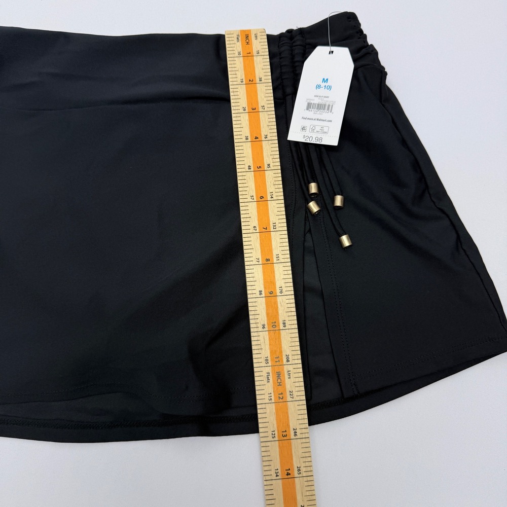 Time and Tru Black Side Slit Swim Skirt Medium 8-10 Ruched Gold Bead New - Picture 6 of 6